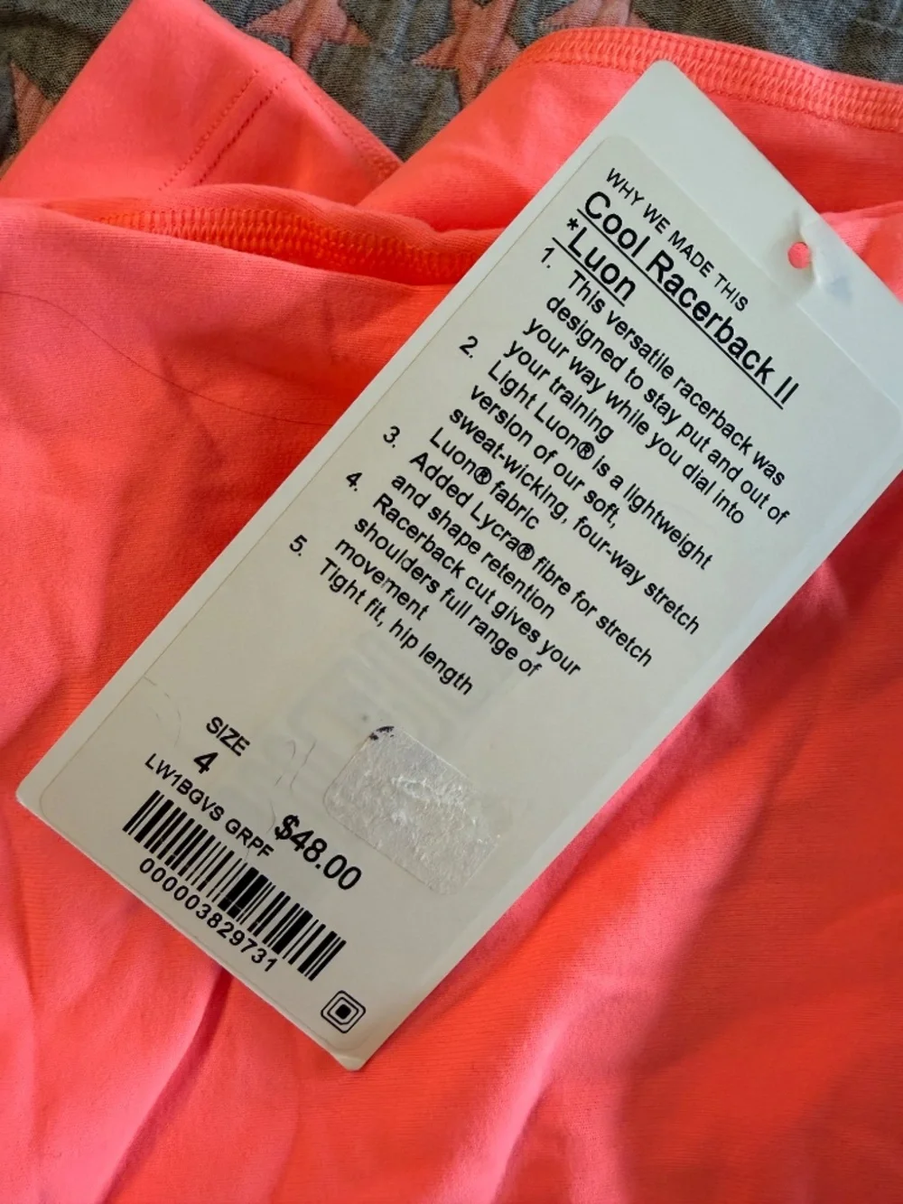 Lululemon Cool Racerback II Grapefruit GRPF Size 4 NWT Light Luon